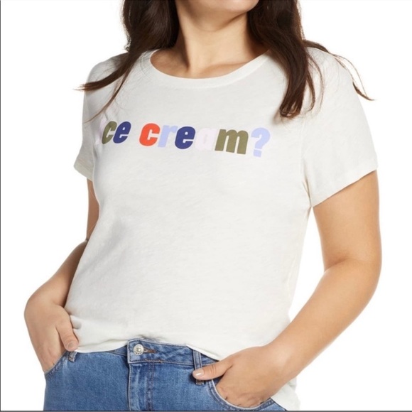 J. Crew Women’s Ivory Graphic 'ice cream?' Tee Worn Once Sz M - Picture 2 of 4